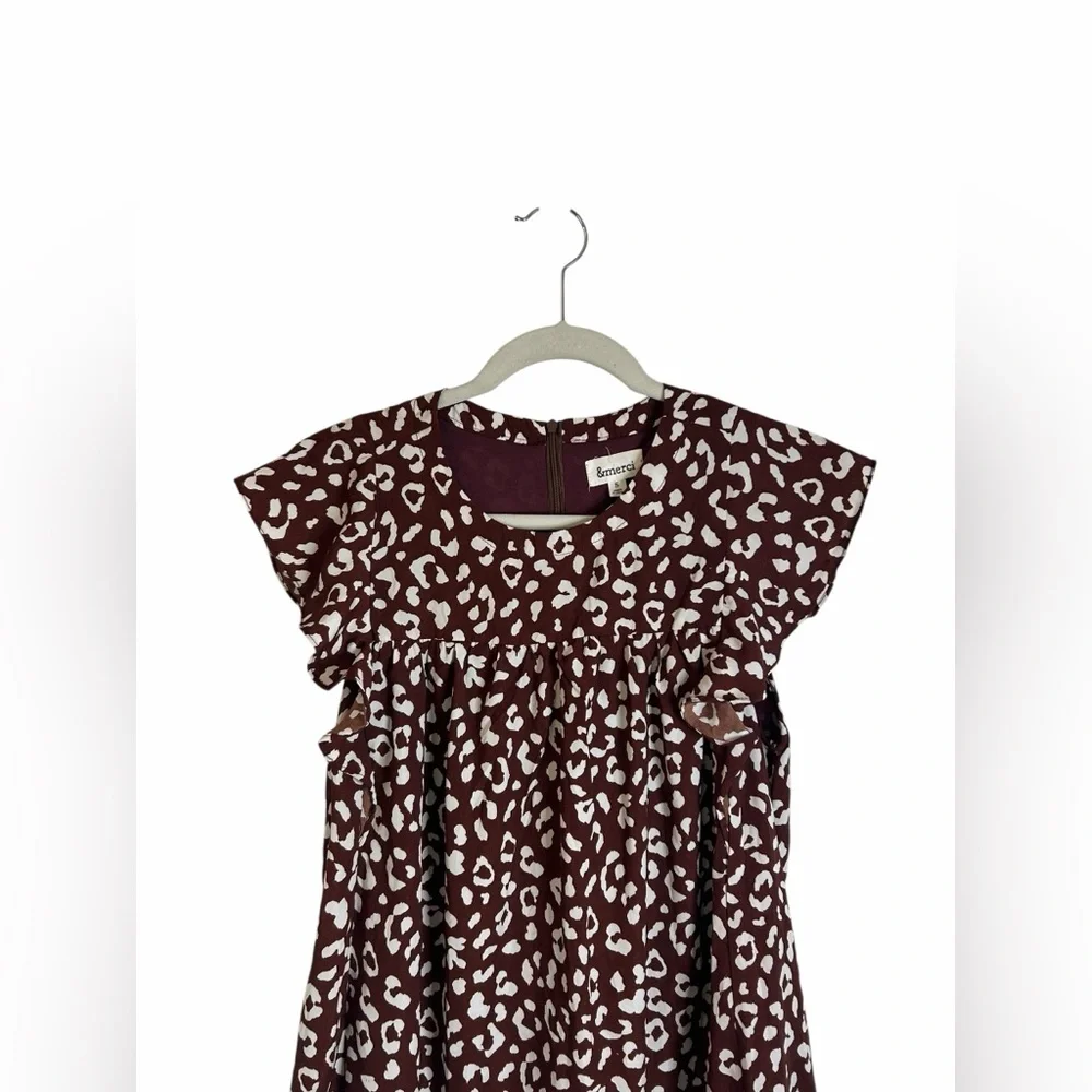 &merci Brown & White Leopard Ruffle Short Sleeve Swing Dress Women’s Sz Small - Picture 6 of 13
